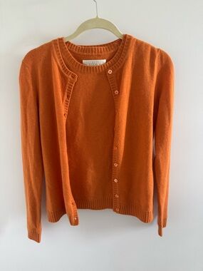 Collection B Orange Button-Front Crewneck Cardigan